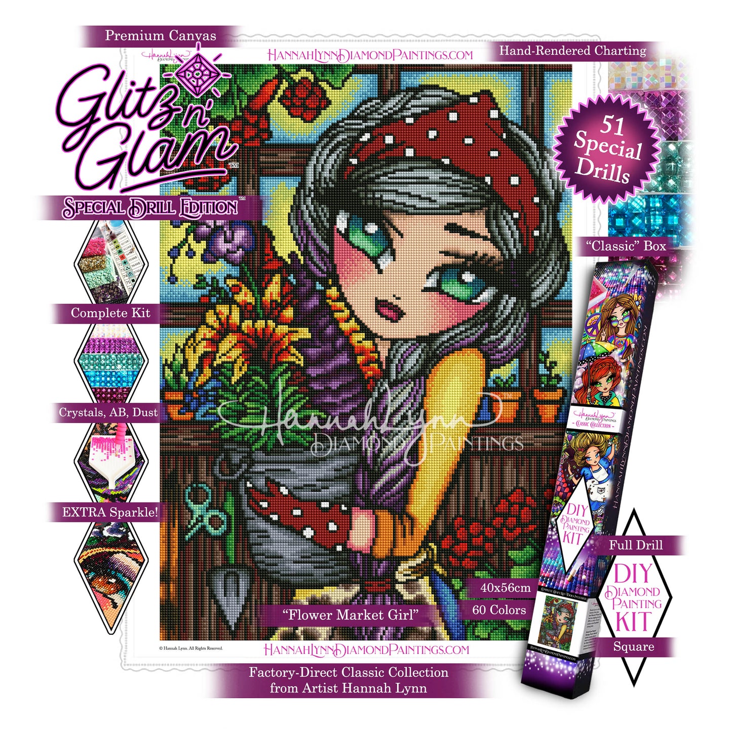 Flower Market Girl-Hannah Lynn™ Classic Collection (Square or Round)
