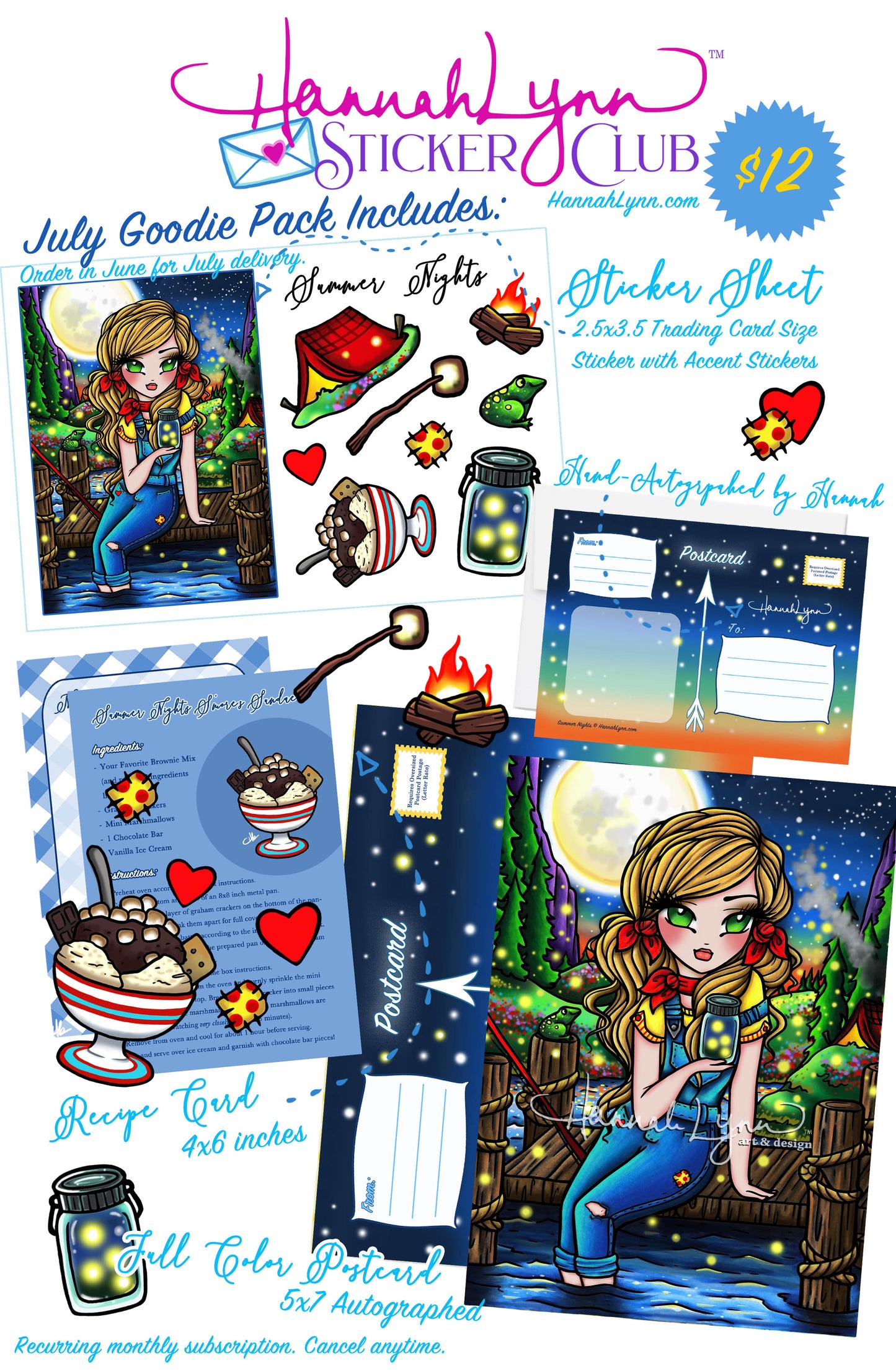 Hannah Lynn Sticker Club™-Summer Nights (July 2026) SUBSCRIPTION