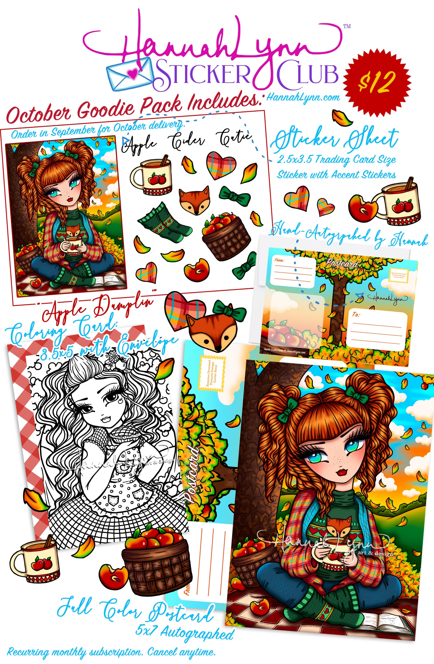 Hannah Lynn™ Sticker Club-Apple Cider Cutie (October 2026) SUBSCRIPTION