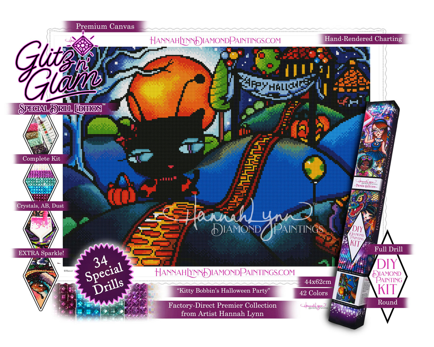 Kitty Bobbin's Halloween Party-Hannah Lynn™ Premier Collection (Square or Round)