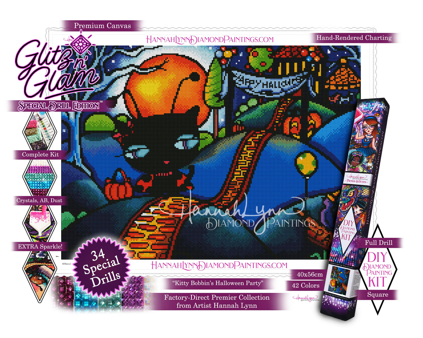 Kitty Bobbin's Halloween Party-Hannah Lynn™ Premier Collection (Square or Round)