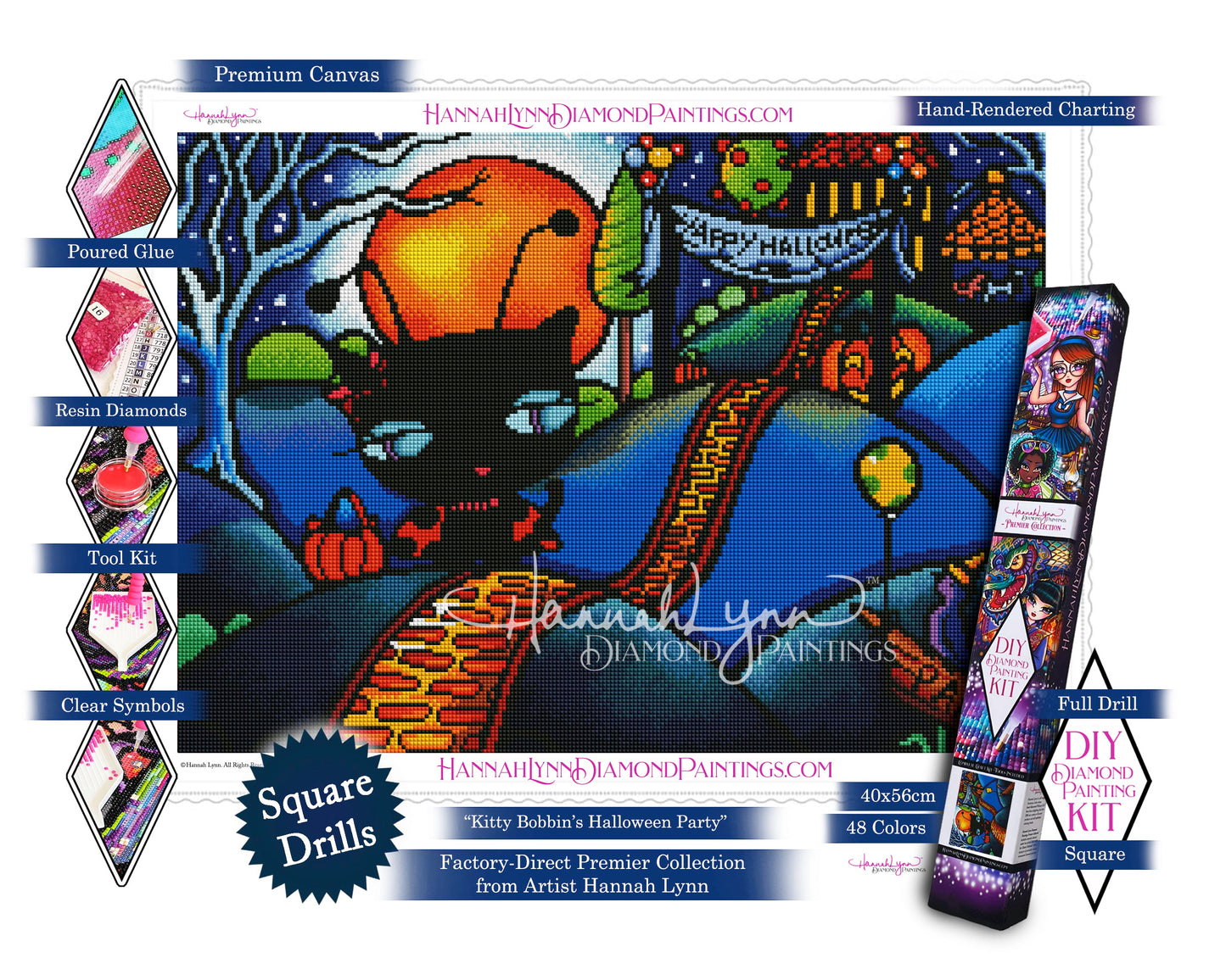 Kitty Bobbin's Halloween Party-Hannah Lynn™ Premier Collection (Square or Round)