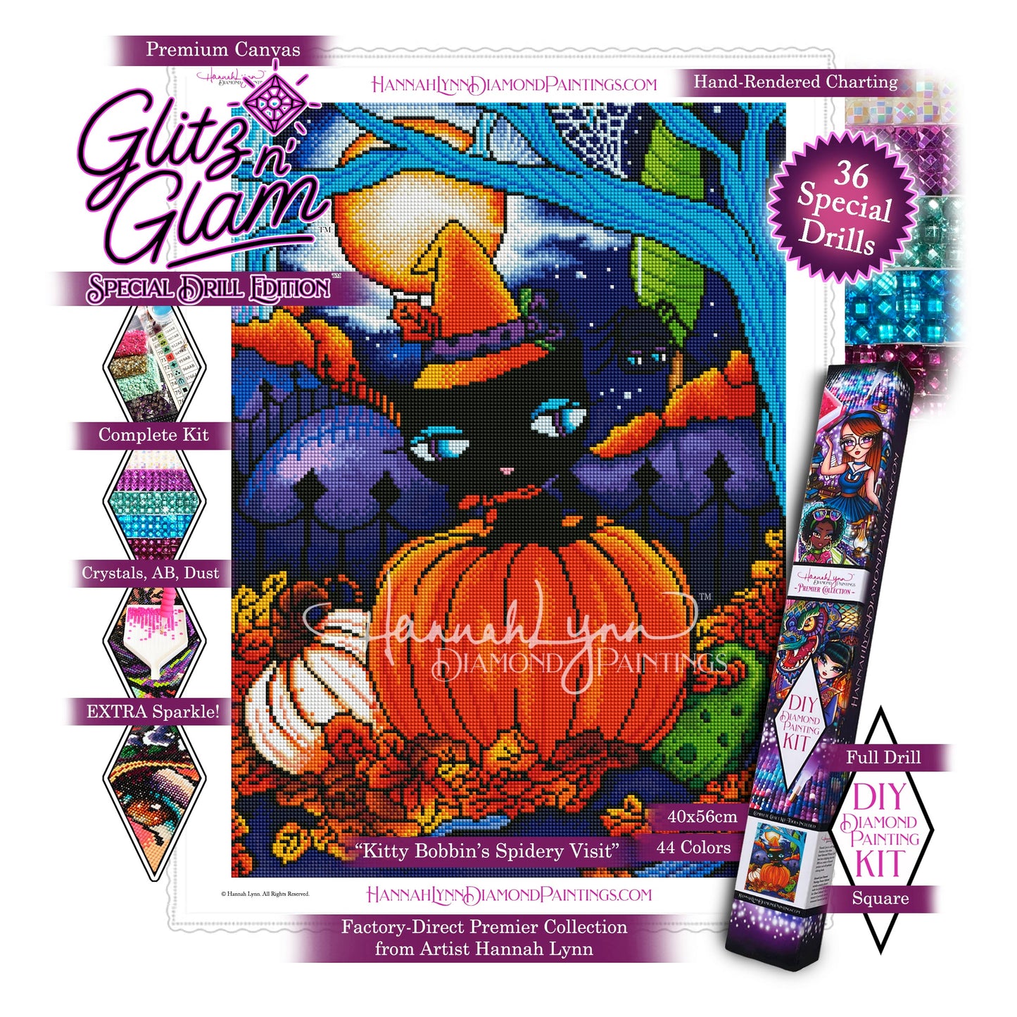 Kitty Bobbin's Spidery Visit-Hannah Lynn™ Premier Collection (Square or Round)