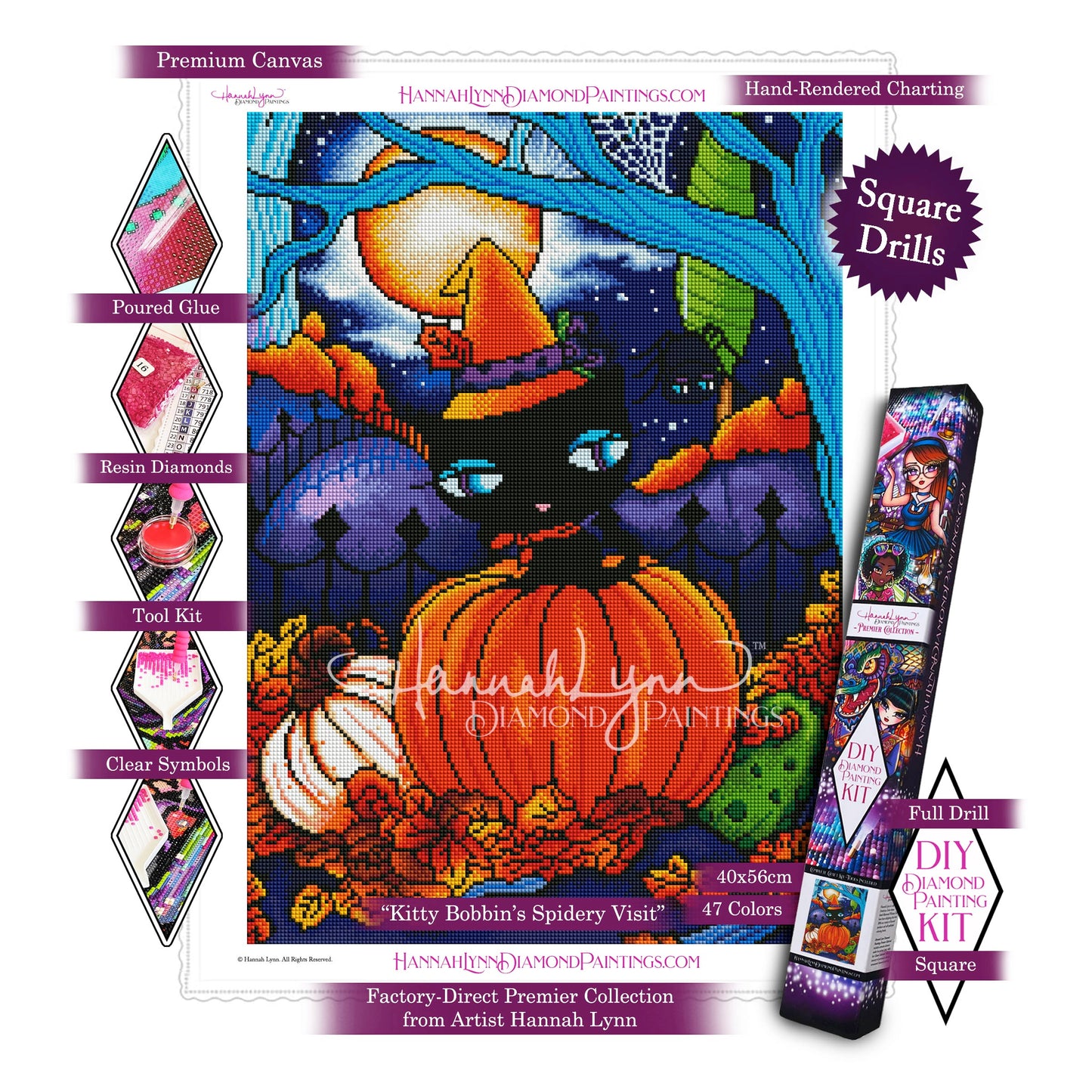 Kitty Bobbin's Spidery Visit-Hannah Lynn™ Premier Collection (Square or Round)